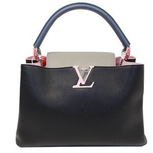 Louis Vuitton Capucines MM Taurillon Leather Black Top Handle Bag Silver